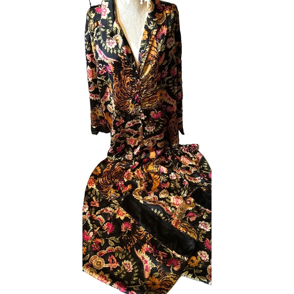 FREE PEOPLE Dreamy Days Pajama Set Women's Plus Size 2XL Tiger & Botanical Print